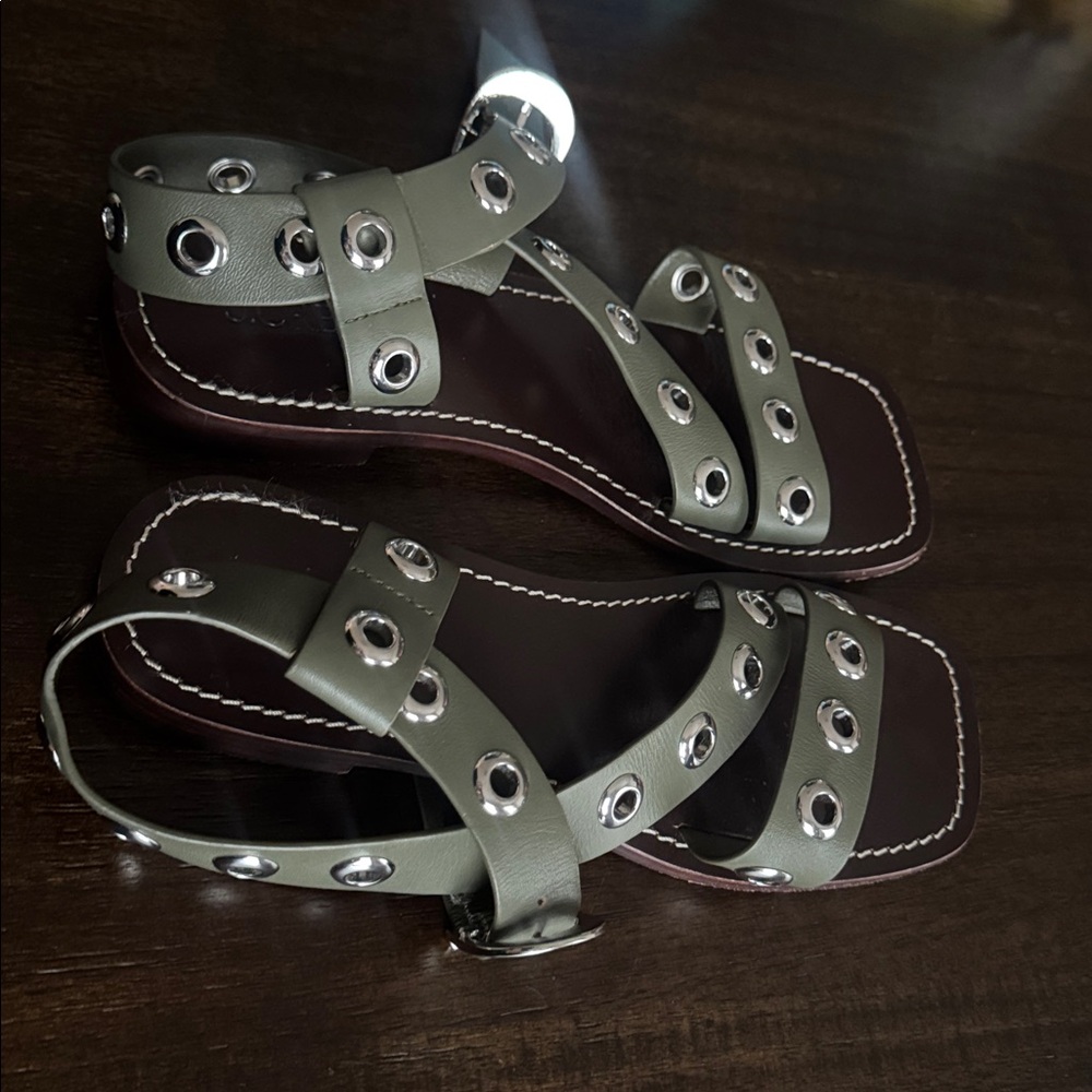 J. Crew Olive Sandals with Silver Accents - Picture 4 of 6